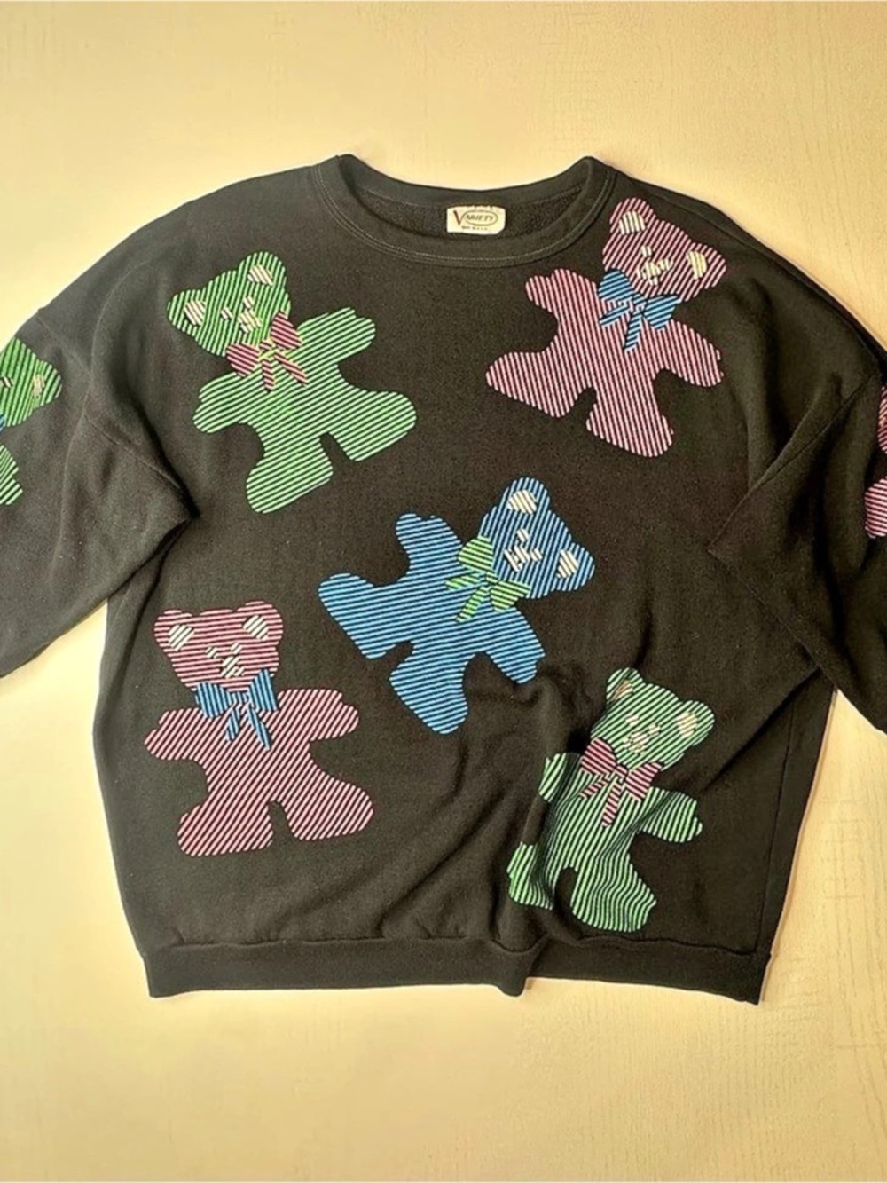 Vintage 80s Variety Teddy Bear Sweatshirt Oversized Medium Made in USA Black